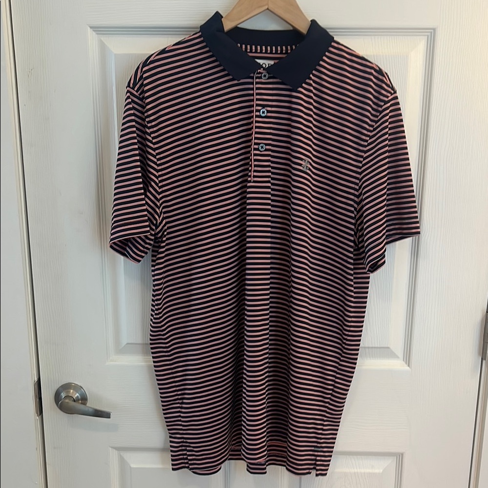 Izod Men's Polo Shirt - Navy and Red Stripes